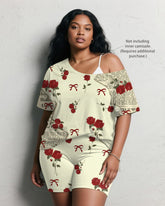Women's Plus Size Daily Casual Vintage Rose Newspaper Print Short Sleeve Shorts Suit